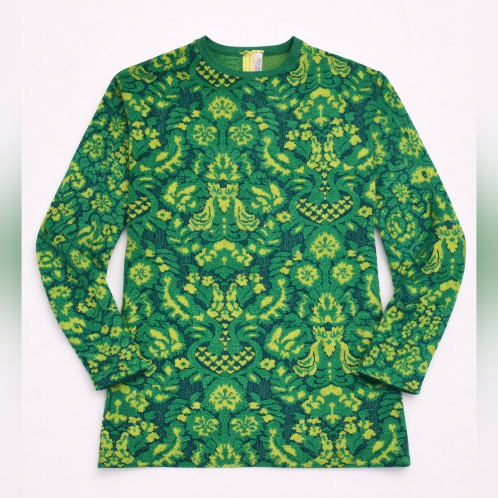 VINTAGE RARE Green Long Sleeve Sweater Knit Medium Large Jantzen Made In USA